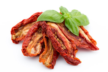 Dried tomatoes isolated on white background.