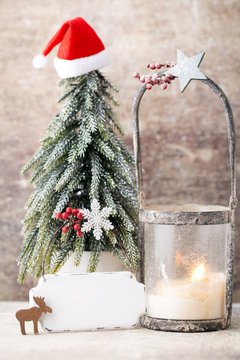 Candlestick. Christmas lantern. Cristmas decoration, greeting ca