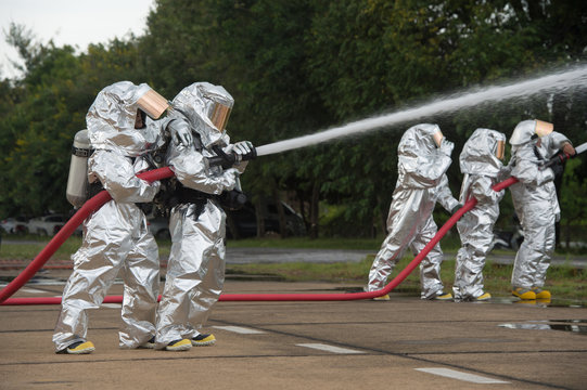 Fire departments & emergency response teams  suited up with PPE