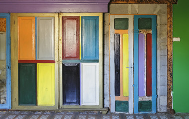 Decorative wall with colorful doors