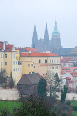 Obraz premium Prague, Czechia - November, 24, 2016: panorama of an old Prague with St. Vitus Cathedral and Prague Castle, Czechia