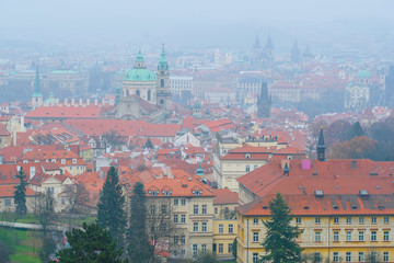 Fototapeta na wymiar Prague, Czechia - November, 21, 2016: panorama of a historical part of Prague, Czechia