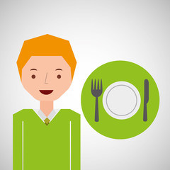 boy green sweater restaurant tourist traveler vector illustration eps 10