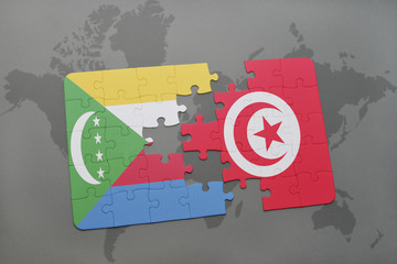 puzzle with the national flag of comoros and tunisia on a world map