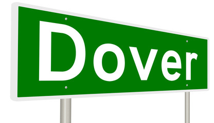 A 3d rendering of a green highway sign for Dover