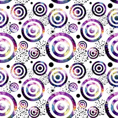 Watercolor Dots, Circles and Galaxy Seamless Pattern