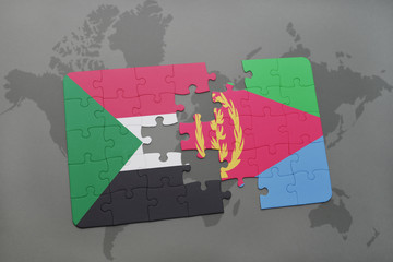 puzzle with the national flag of sudan and eritrea on a world map