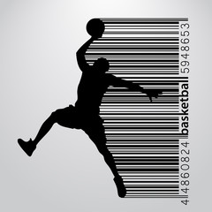 Fototapeta premium Silhouette of a basketball player and barcode.
