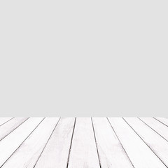 Wooden white balcony on gray background.