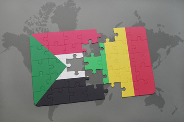 puzzle with the national flag of sudan and mali on a world map