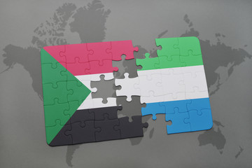 puzzle with the national flag of sudan and sierra leone on a world map