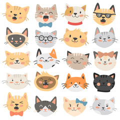 Cats heads emoticons vector.