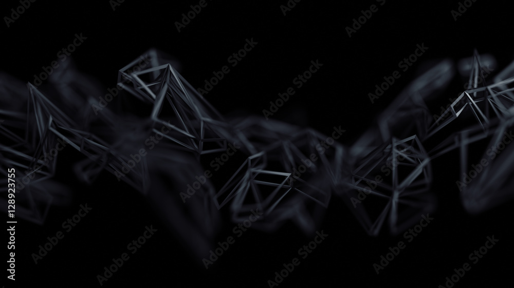 Poster abstract 3d rendering of chaotic plexus surface. contemporary background with futuristic polygonal s