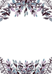 Obraz premium Frame with Watercolor Black, Lilac and Blue Foliage