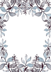 Herbal Frame with Watercolor Light Grey Foliage