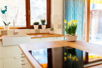 Flowers on kitchen counter