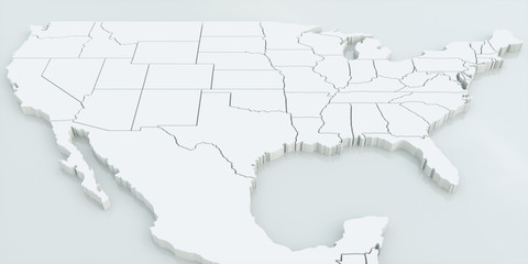 Map of USA and Mexico. Highly detailed 3D rendering