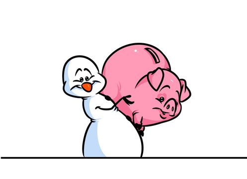Christmas snowman character pig piggy bank money cartoon illustration isolated image