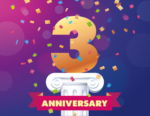 3 anniversary vector template color confetti pedestal, column