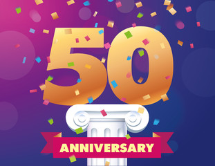 50 anniversary vector template color confetti pedestal, column