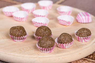 Chocolate cupcake with coconut and selective focus