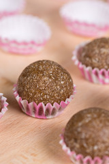 Chocolate cupcake with coconut and selective focus
