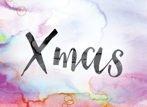 Xmas Colorful Watercolor and Ink Word Art