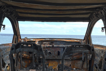 burned down car wreck - damaged car