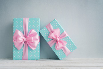 Blue polka dots gift boxes