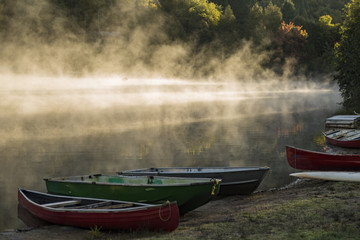 Fototapeta premium early morning mist on small lake