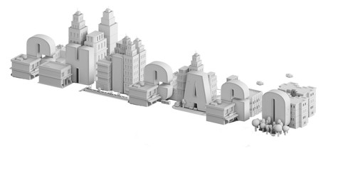 3d render of a mini city, typography 3d of the name chicago
