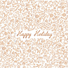 Christmas Icons Seamless Pattern. Happy Winter Holiday Wallpaper
