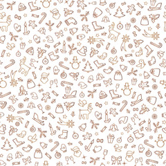 Naklejka premium Christmas pattern. Happy Winter Holiday tile background. Christmas greeting icons