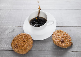 Cup of fresh coffee with cookies for breakfast