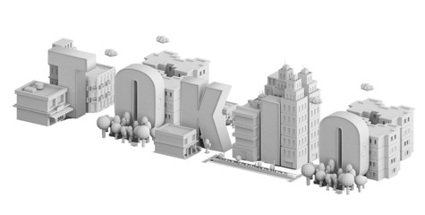 3d render of a mini city, typography 3d of the name tokio