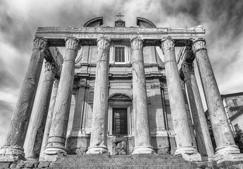 Ruins of the Temple of Antoninus and Faustina in Rome, Italy