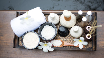 Spa massage and treatment on the wood, Thailand, select focus .