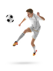 Fototapeta na wymiar Professional football player on white background