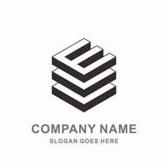3D Monogram Letter E Geometric Hexagon Strips Architecture Engineering Business Company Stock Vector Logo Design Template 
