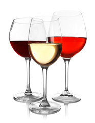 Wine glasses on white background