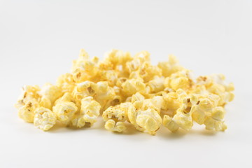 Pile of popcorn on the white background