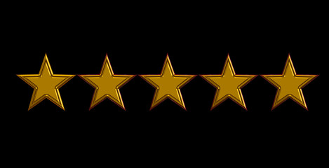 five gold star on black background