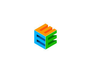 Letter Initial E Cube Logo Design Template