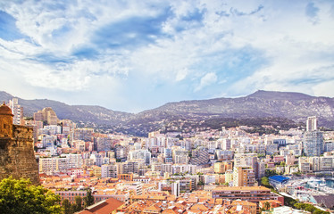 Fototapeta na wymiar Monaco Montecarlo principality aerial cityscape. Azure coast