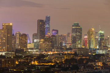 Fototapeta na wymiar Night light city business area in Bangkok Thailand