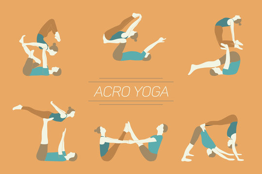 Set of acroyoga poses.