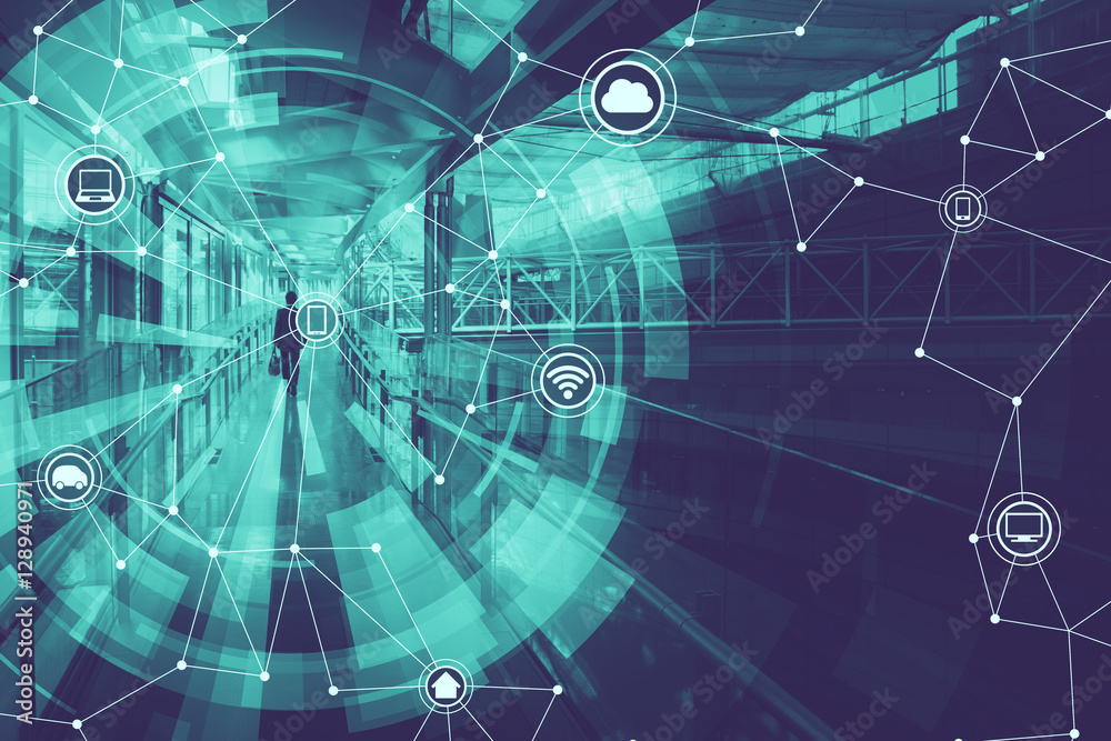Poster duotone graphic of wireless communication network abstract image visual, internet of things