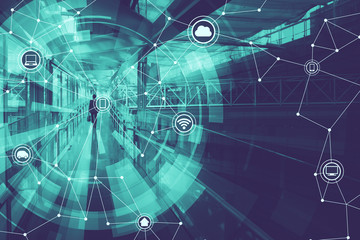 duotone graphic of wireless communication network abstract image visual, internet of things