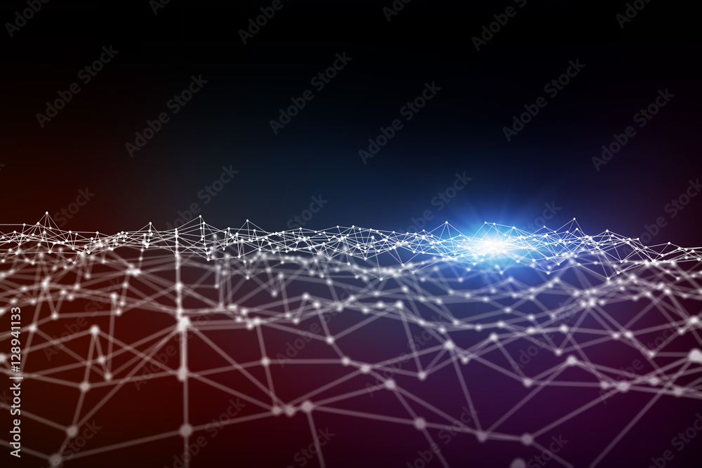 Poster mesh network abstract background, 3D rendering, mixed media