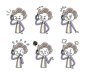 電話：シニア女性、セット、バリエーション
